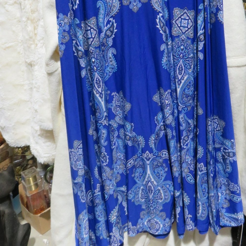 BOGO INC Blue Paisley Bohemian rhinestone embellished Maxi Skirt Size 6P Petite - Picture 2 of 5